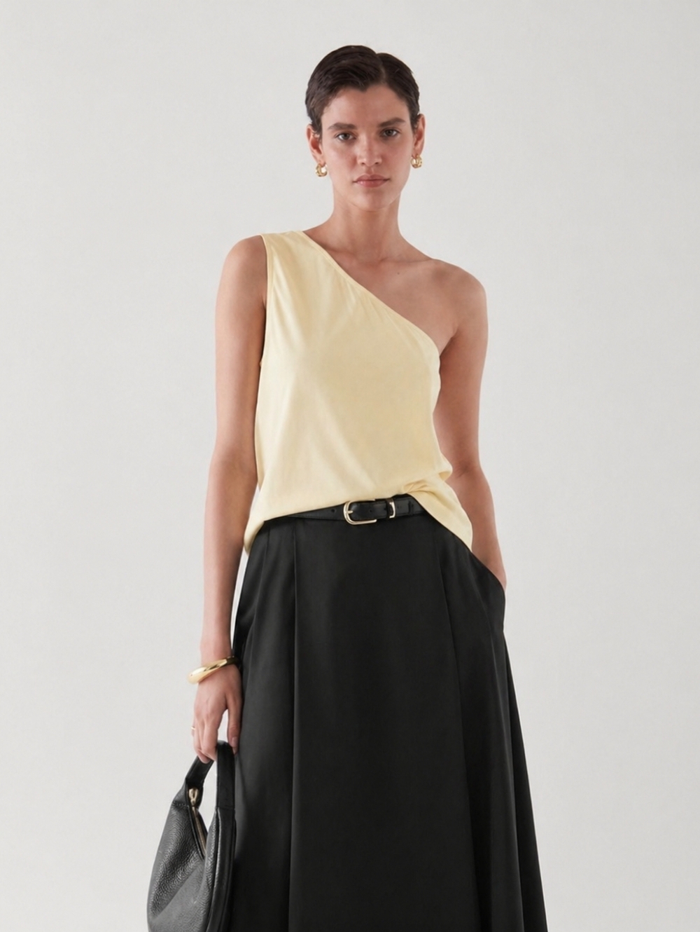 COS One Shoulder Top Size M Butter Yellow Asymmetrical Minimalist NWT Cotton